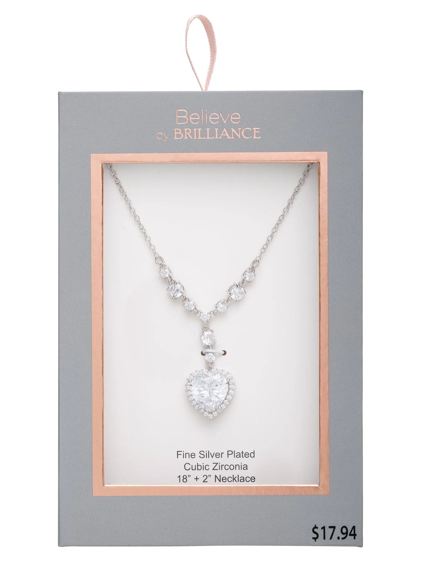 *Emotivate* Stunning 18" Silver Plated Heart Pendant Necklace with Sparkling Cubic Zirconia for Women